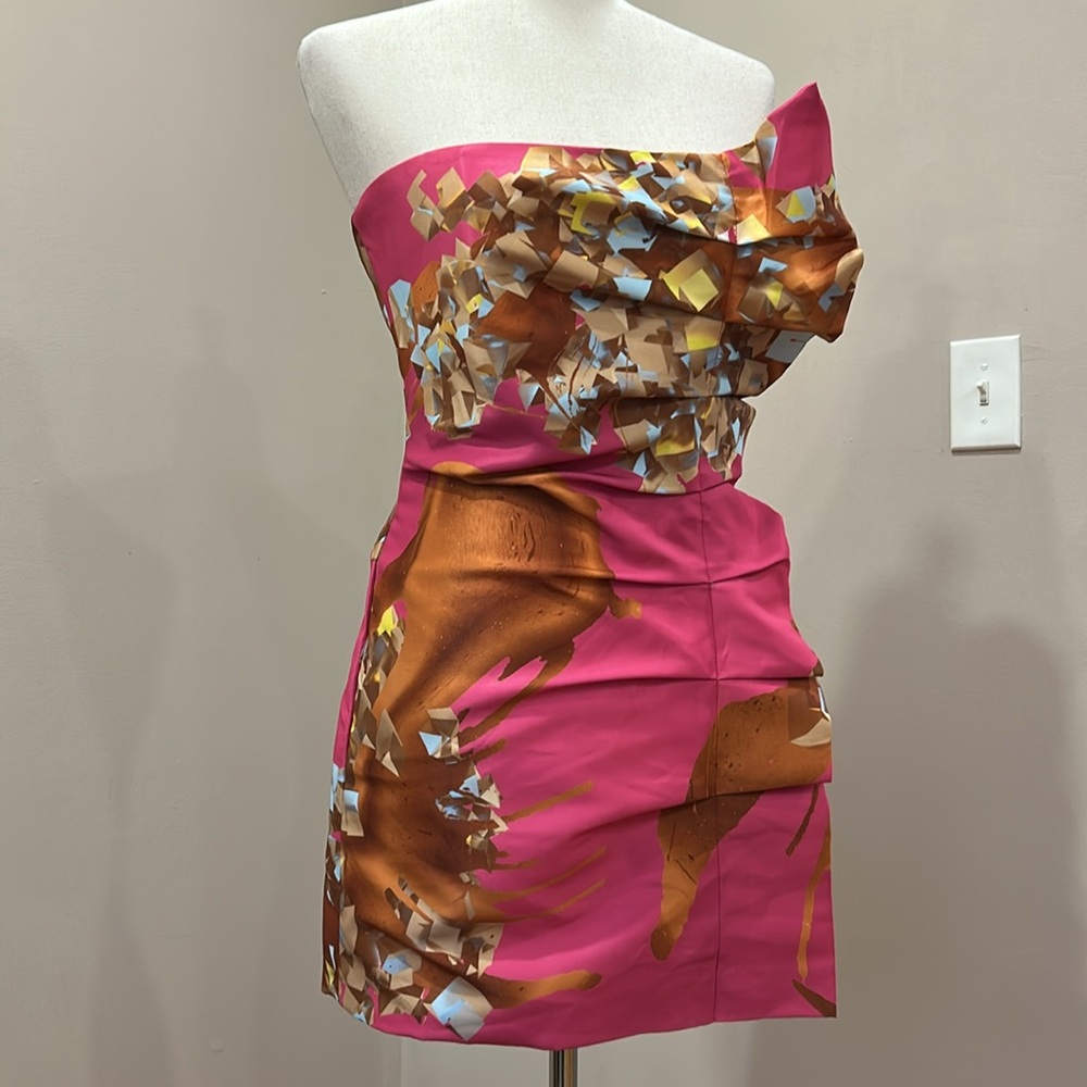 Ana Maria Guiulfo dress mini side ruffle ruched pink bustier support sz 2